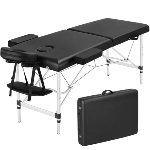 3 Section 84" Portable Adjustable Aluminum  Massage Table for Spa Treatments, Black