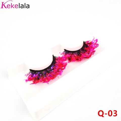 Unique Shining Colored Eyelashes Gold Pink Green Glitter Colorful False Eye Lashes