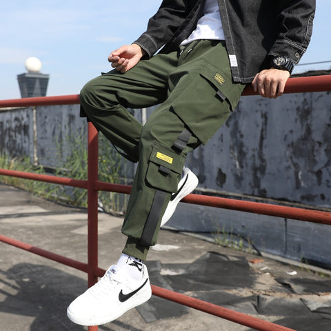 Men Ribbons Harem Jogging Pants