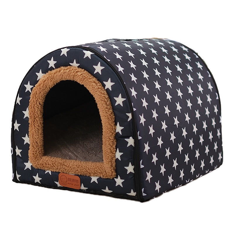 Cat Print Stars House Bed