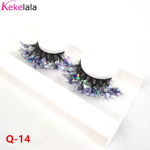 Unique Shining Colored Eyelashes Gold Pink Green Glitter Colorful False Eye Lashes