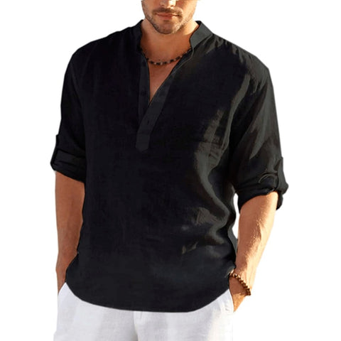 New Men Linen Long Sleeve T-Shirt