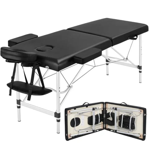 3 Section 84" Portable Adjustable Aluminum  Massage Table for Spa Treatments, Black