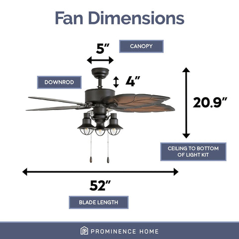 Ocean Crest Tropical 52-Inch Tropical Bronze Indoor Ceiling Fan