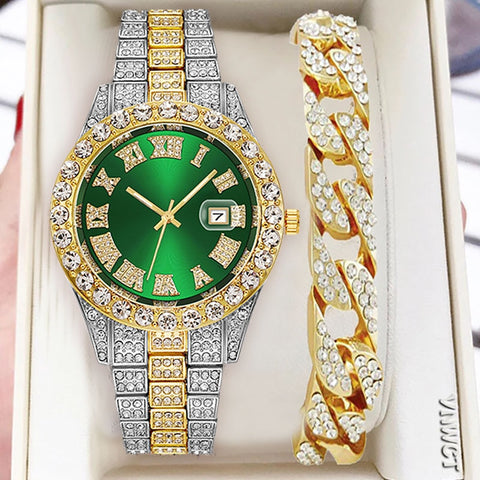 New Gold Wrist Watch Luxury Rhinestone Bracelet