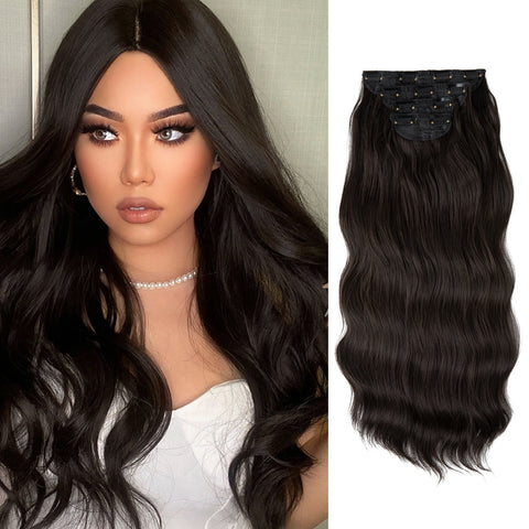4pcs/set Synthetic Long Wavy Clip In Hair Extensions