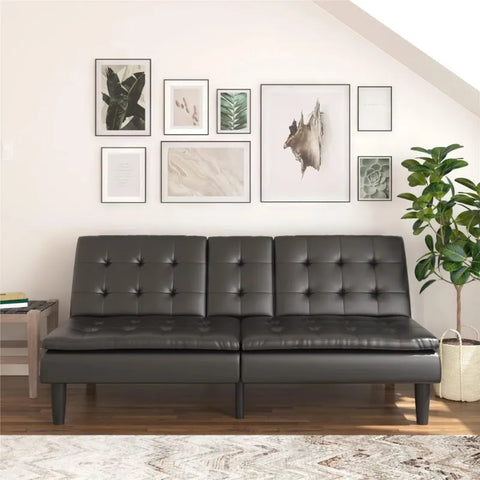 Mainstays Memory Foam Futon with Cupholders and USB, Black Faux Leather