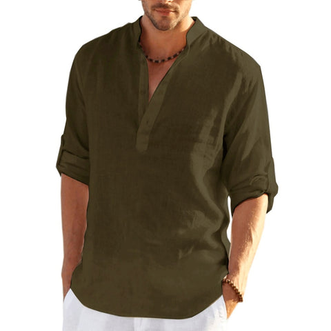 New Men Linen Long Sleeve T-Shirt