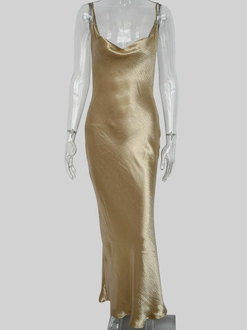 Women Satin Lace Up Trumpet Long Dress