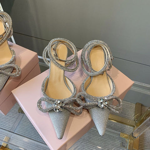 Women Pumps Crystal bowknot Satin Summer Shoes