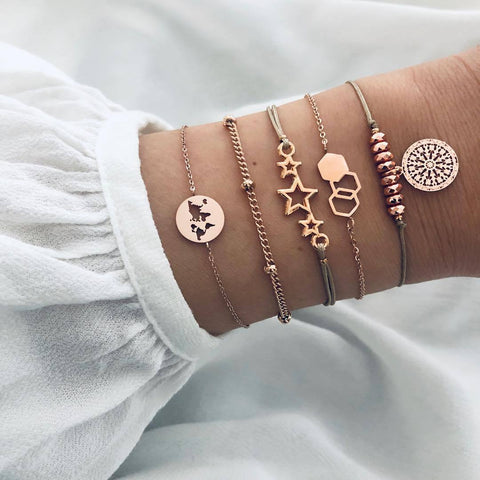 New Trendy Geometric Link Chain Bracelet Set