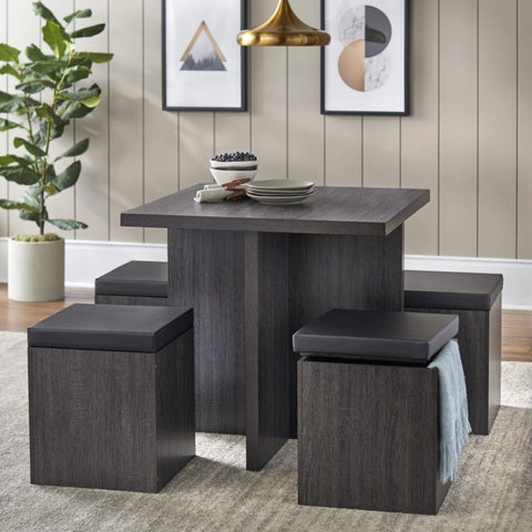 Mainstays 5-Piece Dexter Dining Set with Storage Ottoman dining table set 4 chairs