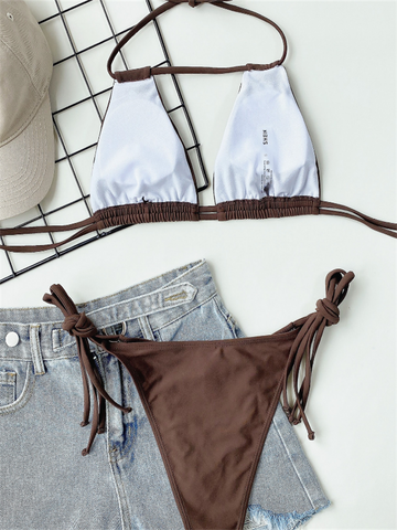 Women 2021 Summer Solid String Swimsuit