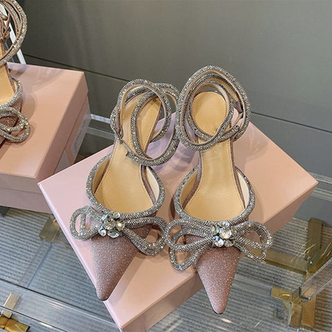 Women Pumps Crystal bowknot Satin Summer Shoes