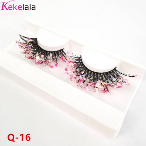 Unique Shining Colored Eyelashes Gold Pink Green Glitter Colorful False Eye Lashes