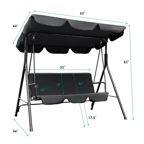 3-Person Patio Swing Durable Steel Fram Weatherproof with Adjustable Canopy
