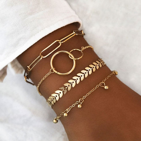 New Trendy Geometric Link Chain Bracelet Set