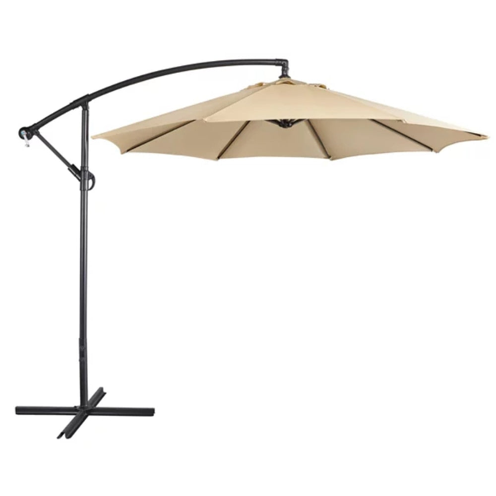 9 Foot Offset Cantilever Patio Umbrella with Crank, Tan Outdoor Umbrellas