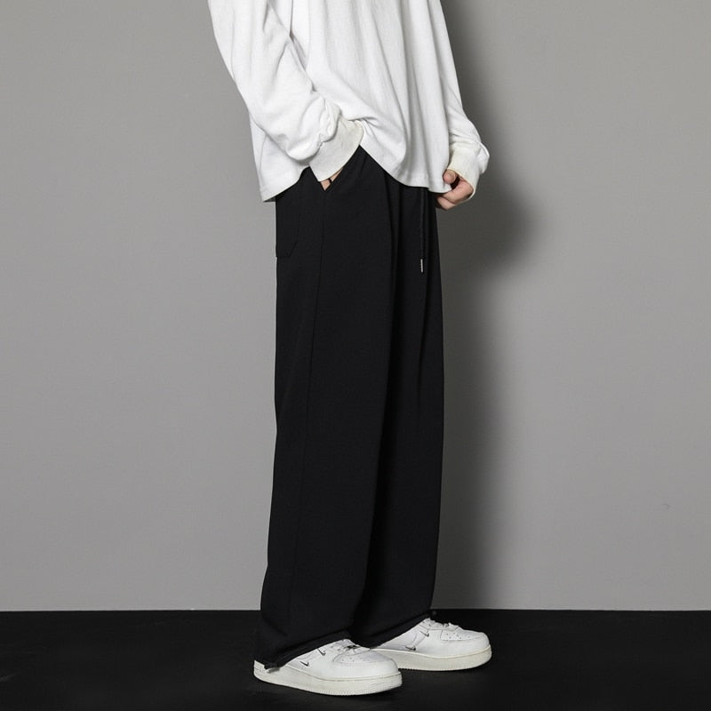 Mens Straight Large Size Loose Black Casual Pants