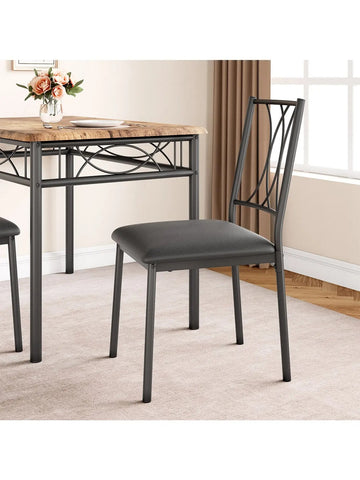 4-Piece Dining Table Set Metal and Wood Kitchen Table and Chairs Rustic Brown