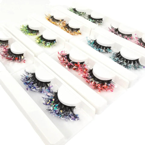Color Luminous 3D Eyelashes Glitter Sequins Thick and Exaggerated