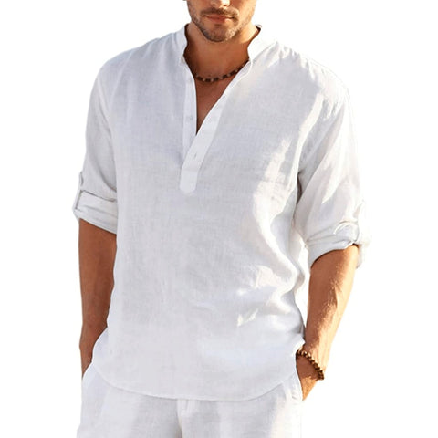 New Men Linen Long Sleeve T-Shirt