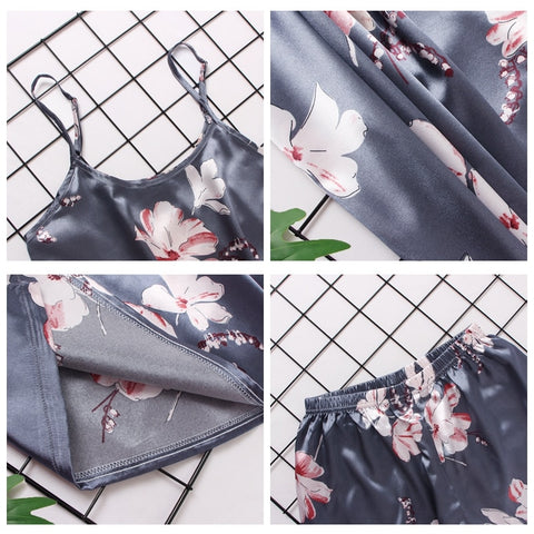 New Satin Silk Lace Cami Vest Shorts Lingerie Set