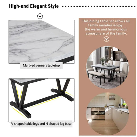 6 Piece Kitchen Dining Table and Chair Set
