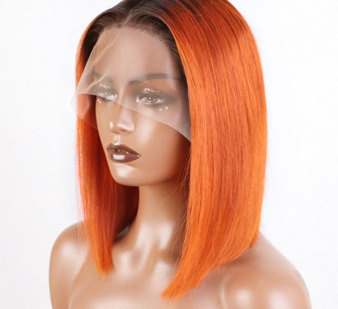 180D Dark Root Ginger Wigs Straight Human Hair