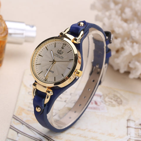 Women Leather Thin Strap Solid Color Fashion  Watch