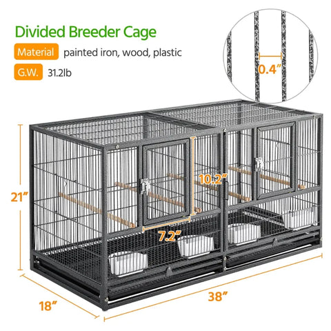 18" H Stackable Divided Breeder Meatal Bird Cage