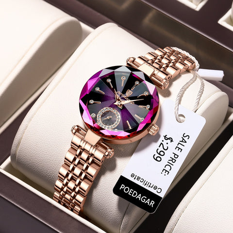 Women Waterproof Stainless Steel Diamond Wristwatch
