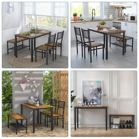 Gezen Dining Table Set with 2 Chairs and a Bench, Rectangular Console Table Side Table