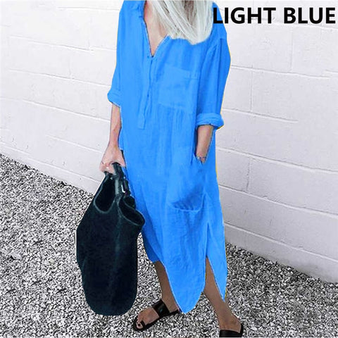 Women Casual Long Sleeve Side Split Button Dresses