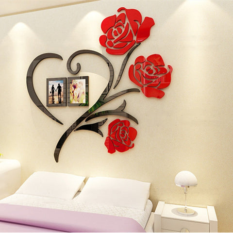 Rose Flower Pattern 3D Acrylic Decoration Wall Sticker