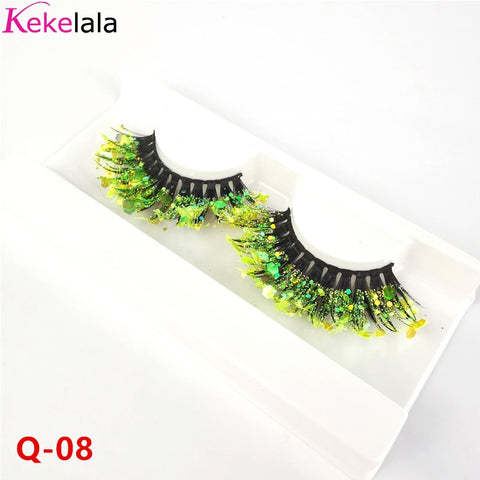 Unique Shining Colored Eyelashes Gold Pink Green Glitter Colorful False Eye Lashes