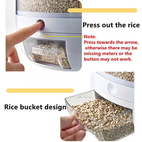 6KG Rotatable 360 Degree Rice Dispenser Sealed Dry Grain Bucket