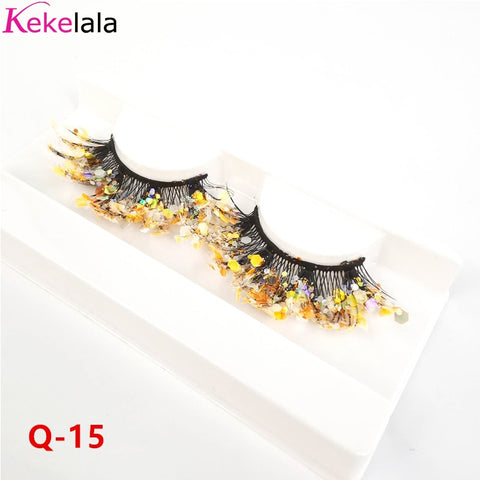 Unique Shining Colored Eyelashes Gold Pink Green Glitter Colorful False Eye Lashes