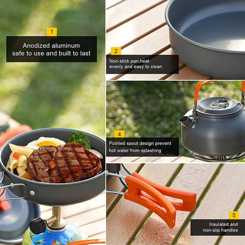 Aluminum Portable Outdoor Tableware Cook set