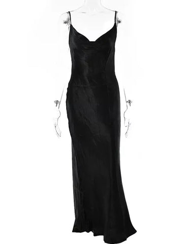Women Satin Lace Up Trumpet Long Dress