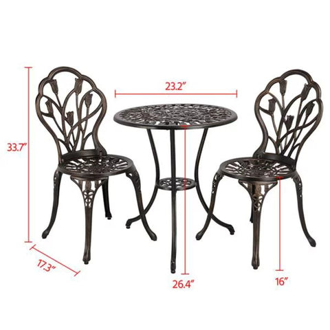 3-Piece Bistro Set with Table & Chairs for Outdoors