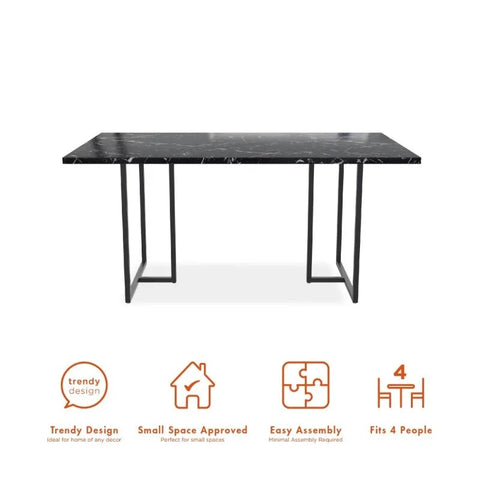 CosmoLiving Astor Dining Table, Black Marble Top with Black Legs