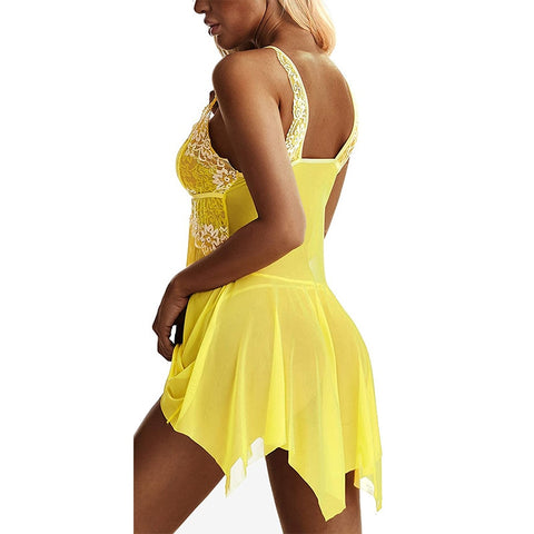 Women Front Closure Lace Mesh Sleepwear Set