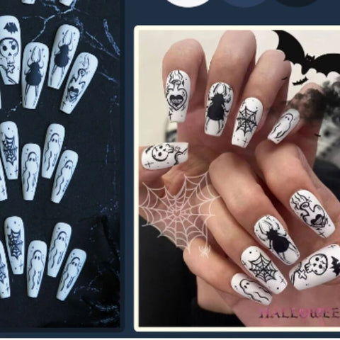 Halloween Nail Art  Nails Fake  Fake Nails Press on  Fake Nail  White Nail Tips  Nail Art French Glitter Extension Manicure