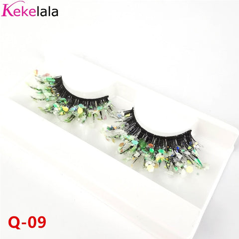 Unique Shining Colored Eyelashes Gold Pink Green Glitter Colorful False Eye Lashes