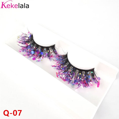Unique Shining Colored Eyelashes Gold Pink Green Glitter Colorful False Eye Lashes