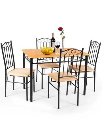 Dining Set Wood Metal Table 30'' and 4 Chairs