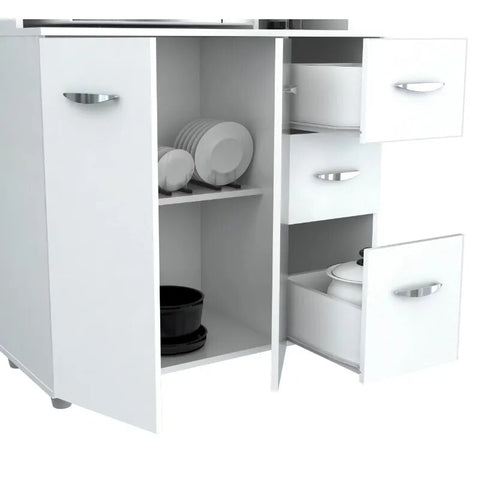 Laminate Kitchen Microwave Storage Cabinet 35"W, White