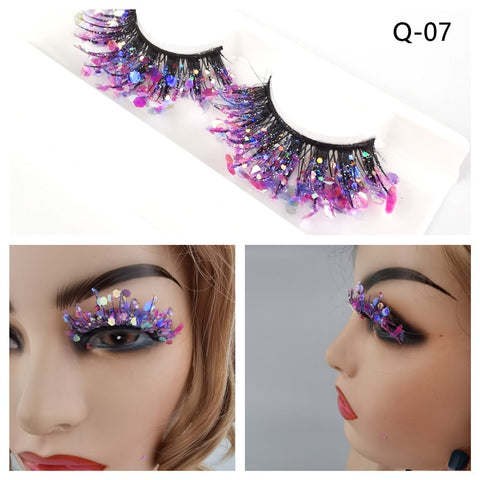 Unique Shining Colored Eyelashes Gold Pink Green Glitter Colorful False Eye Lashes