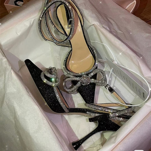 Women Pumps Crystal bowknot Satin Summer Shoes